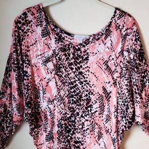 Charlotte Russe Orange/Black Print Dolman Top S